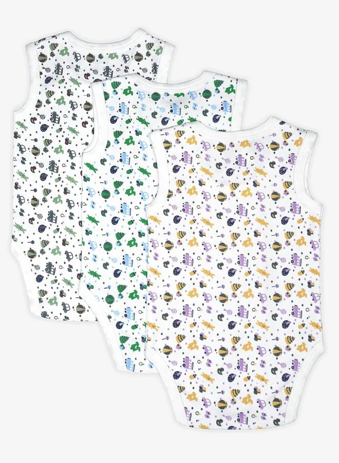 بابيز_بيسك طقم 3 قطع - بودي سوت بلا اكمام 100% قطن سوبر كومبد
